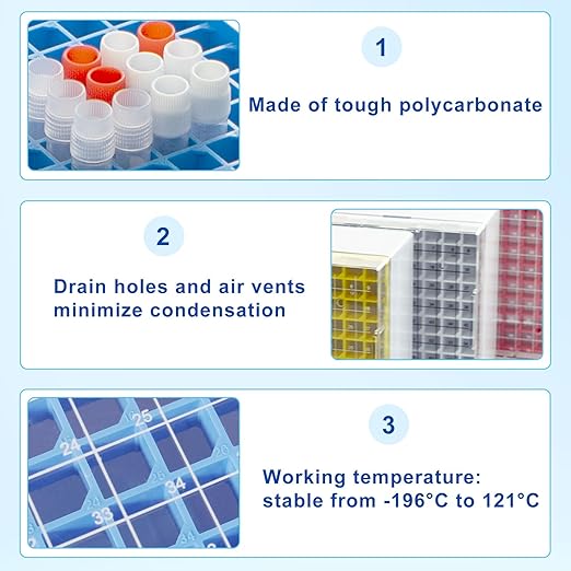 81-Well PC Cryoboxes 3.75in Laboratory Freezer Boxes Vial Storage Box, Assorted Colors, 5 Pcs/Pack