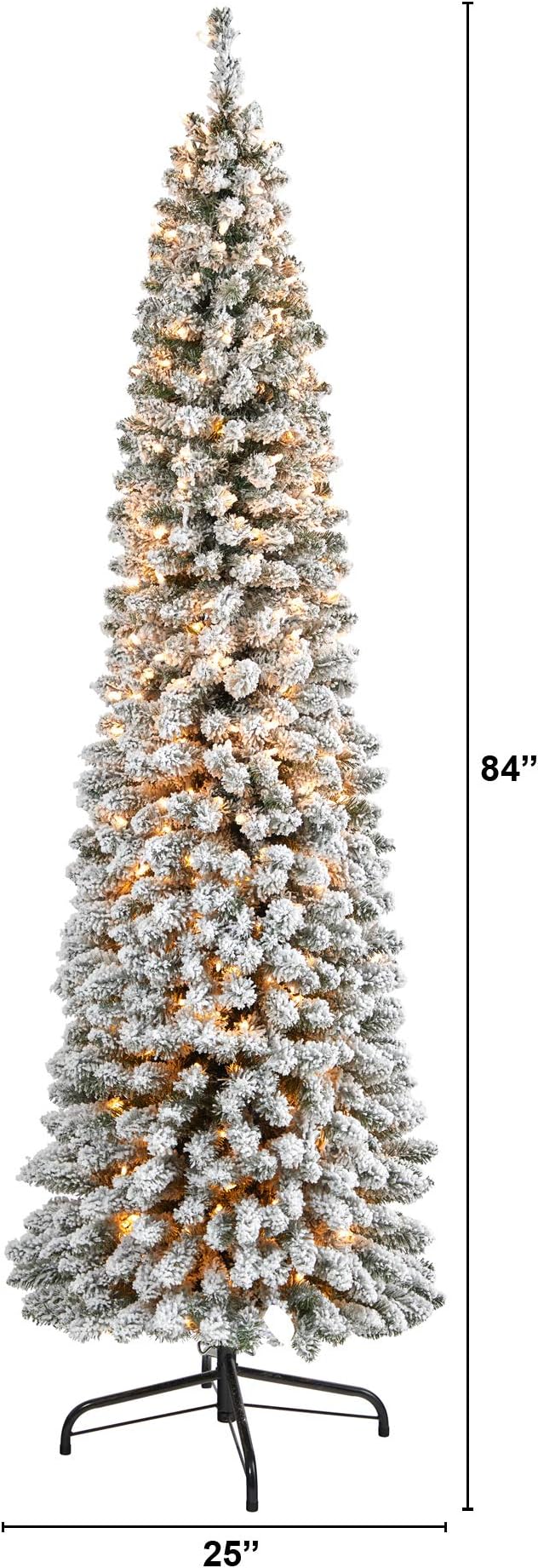 Nearly Natural 7ft. Flocked Pencil Artificial Christmas Tree with 400 Clear Lights and 574 Bendable Branches