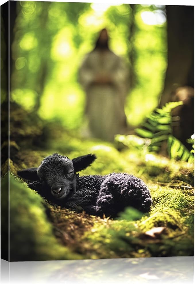 AbcCustomize Jesus Running After Lost Lamb Christian Wall Decor, Religious Wall Decor for Home, Jesus Wall Art Canvas Prints Ready to Hang, Inspirational Christian Art for Prayer Room, Baptism Gift