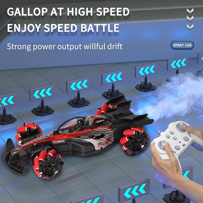 2.4GHz Remote Control Car - 360° Spin High-Speed Drift F1 Formula Racing, with Spray, Music & Light, Toy for Kids 8-12 Year Birthday Coolest Best Toy(Red)