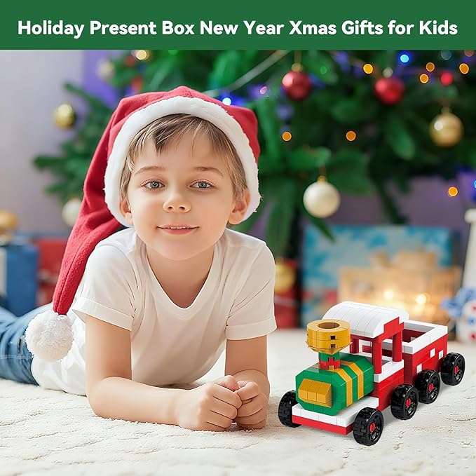 4 Pack Christmas Stocking Stuffers Gifts for Kids, Santa Claus Design Building Blocks, 2025 New Christmas Building Blocks Theme Ornaments, Xmas New Year Birthday Gifts for Boys, Girls and Teens