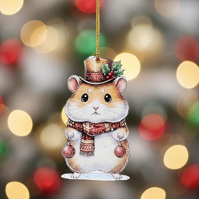 6Pcs Christmas Hamster Acrylic Ornament, Cute Animal Hanging Decorations for Christmas Tree, Holiday Home Decor