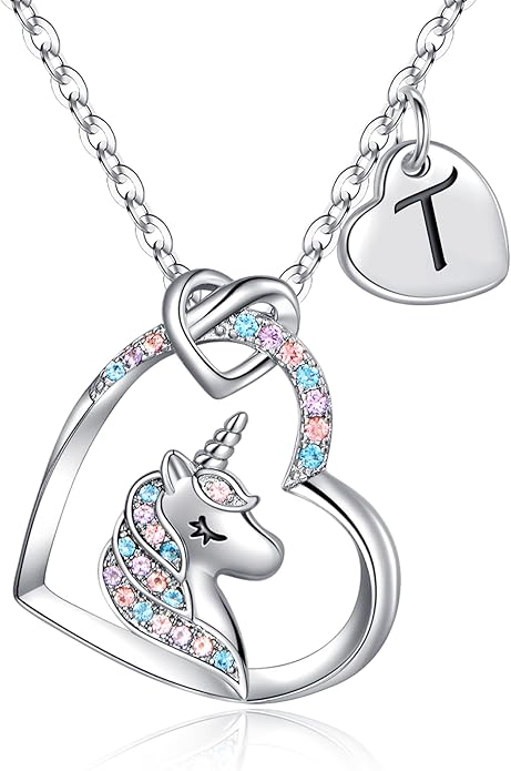 Hidepoo Stocking Stuffers for Teen Girls Kids - Colorful CZ Heart Pendant Initial Unicorn Necklaces for Girl Jewelry Birthday Gift Christmas Gifts for Grandkids Girls Kid