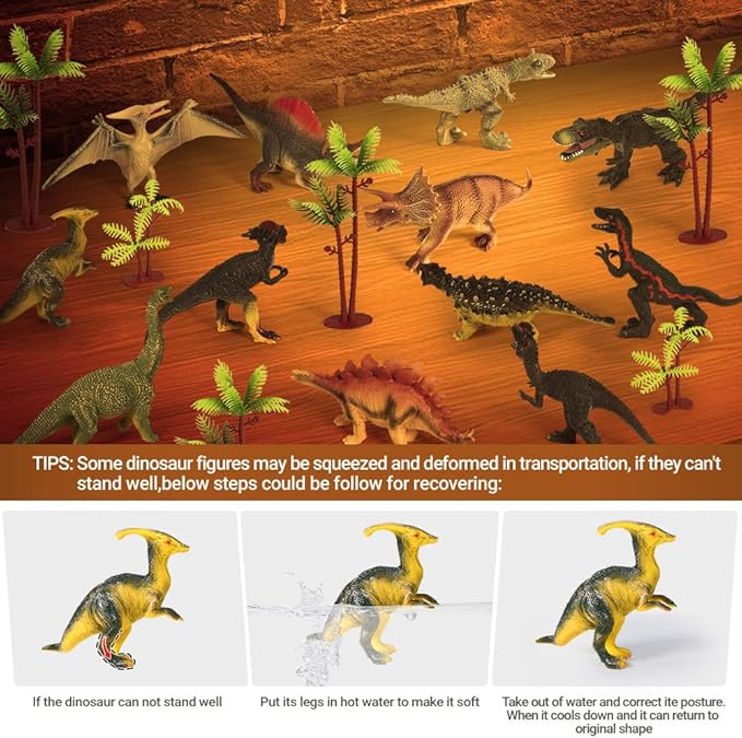 OENUX Dinosaur Toys for Kids 3-5,12pcs Realistic Jurassic Dinosaur Figures Playset w/ Educational Booklet, Toddler Plastic Dinasour Including T-Rex, Triceratops, Dino Learning Toy for Boy Girl Age 4-7