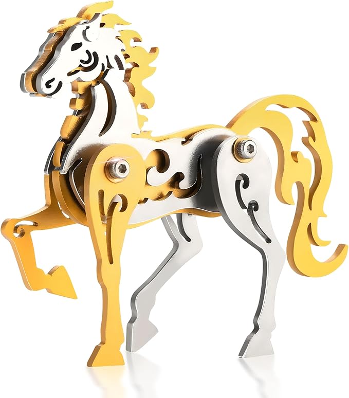 3D Metal Puzzles,3D Metal Puzzle for Adults,Mechanical Model Kit Zodiac Horse Gold,Steel 3D Puzzles Stainless Steel Ornaments for Adults Home Decor Art Craft Gifts Toys.