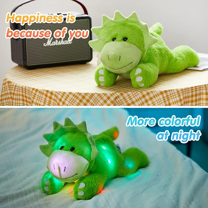 Glow Guards 15'' Light up Triceratops Dinosaur Stuffed Animal,LED Soft Dinosaur Plush Toy with Night Lights Glow in The Dark,Children's Day Birthday for Toddler Kids