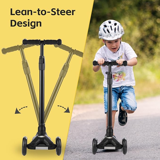 3 Wheel Scooter for Kids Ages 6-12,Kids Scooter with Light Up Wheels, Sturdy Deck Design, and 4 Height Adjustable Suitable for Kids Ages 3-12
