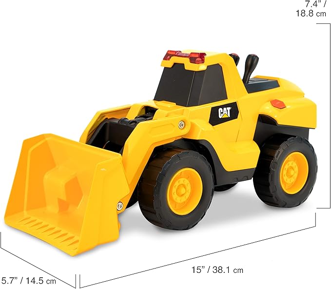 CAT Construction Toys, Motorized Front Loader Truck Toy, 6 Unique Sounds, 2 Motorized Functions, Lights & Sounds, Includes 3 AA Batteries.