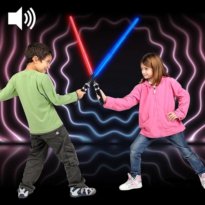 Light Saber Swords for Kids, 2-in-1 Dual Light Up Sabers with FX Sound, Expandable Light Sword with Belt Clip for Galaxy War Fighter Warriors, Halloween Costume Parties