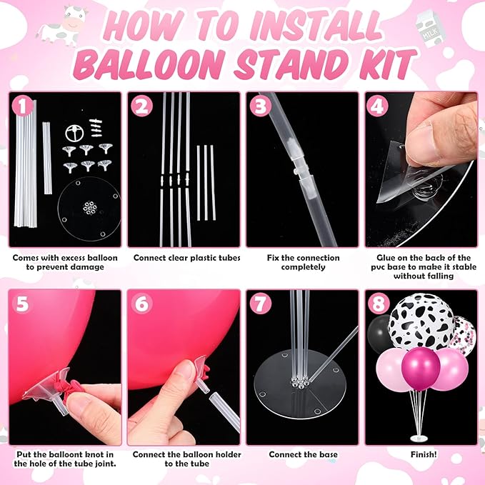 2 Sets Pink Cow Birthday Party Decorations Cowgirl Table Centerpiece Rose Red Pink Black Balloon Stand Kit with Large Cow Print Foil and Latex Balloon for Baby Shower Farm Wedding Supplies