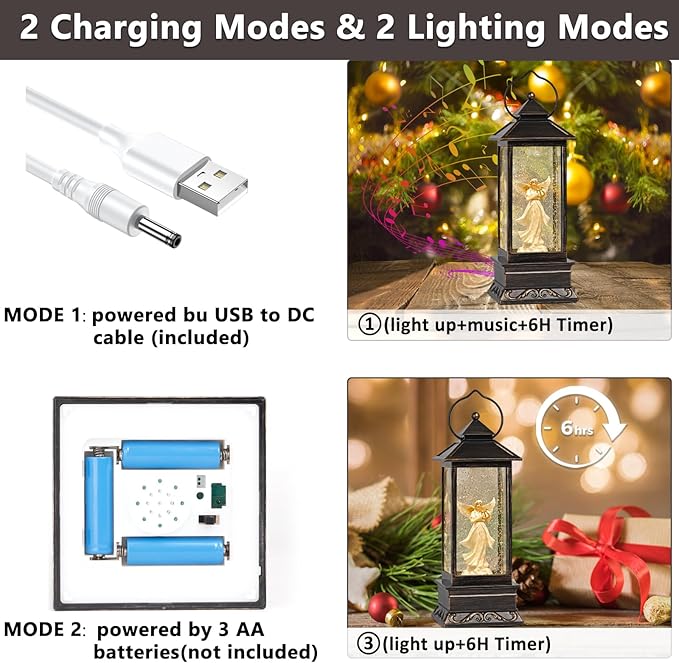 Snow Globe, Christmas Decorations, Battery Operated & Plug-in Musical Lighted Christmas Snow Globes, Christmas Ornaments, Thanksgiving, Indoor, Party, Table Decorations, Christmas Decor (Angel)