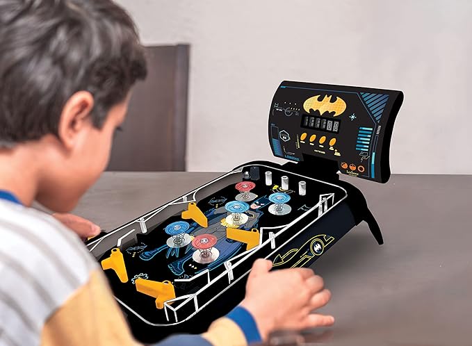 LEXiBOOK Batman Electronic Pinball Machine, Fun Sounds and Light Effects, 5 Obstacles, Works with 3 LR14 Batteries, Black/Yellow, JG610BAT