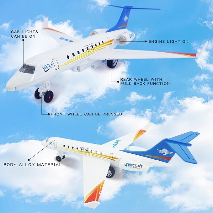 OTONOPI Model Airplane Single Airlines Die-Cast Plane Alloy Metal Aircraft Pull Back Toy Plane G650 with Lights and Sounds for Kids