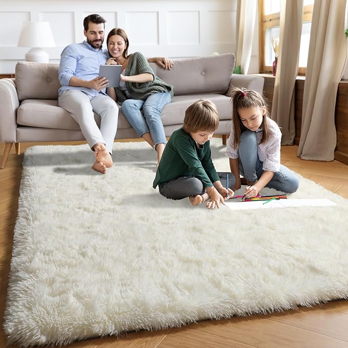 PAGISOFE Machine Washable Area Rugs for Living Room 6x9 Ft,Cream White Soft Fuzzy Shaggy Rugs for Bedroom, Office Ivory Nursery Carpet Boys Girls Dorm Pastel Rug for Kids Room Home Decor Aesthetic