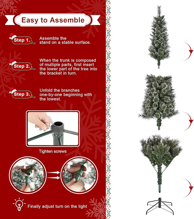 Glitzhome 7.5ft Prelit Christmas Tree, Artificial Christmas Tree, Hinged Pencil Christmas Trees Portland Cashmere Pine with 250 Warm White/Multi-Color Lights, 9 Function w/Remote Control