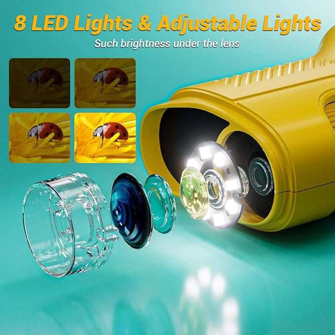 2.4" Screen Pocket Kids Microscope: 1000X Handheld Microscope for Photo and Video - Portable Science Kits STEM Toys – Christmas/Birthday Gifts for Girls & Boys Ages 3-12(Orange)