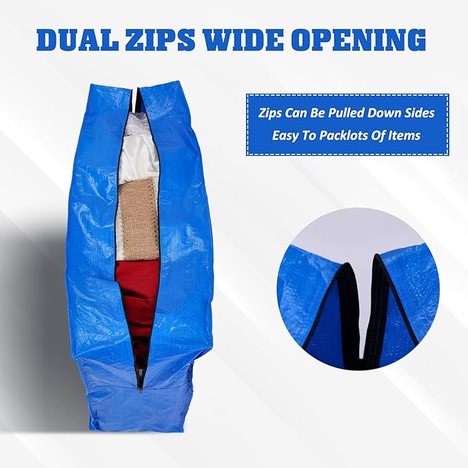 Windyun 4 Pack 41 Gallon Extra Large Storage Bags XXL Moving Bags with Zipper Handles Heavy Duty Jumbo Big Totes Box for Halloween Skeleton 4-12 Feet Christmas Tree Storage College Dorm Cloth (Blue)