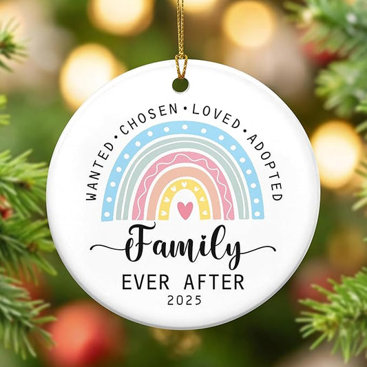 OASSIE Christmas Adoption Day Gifts for Women Men - Ceramic Christmas Ornaments 2025 for Xmas Decorations - New Family Adoption Gifts for Adoptive Parents Mom Dad Children, Family Ornaments for Tree