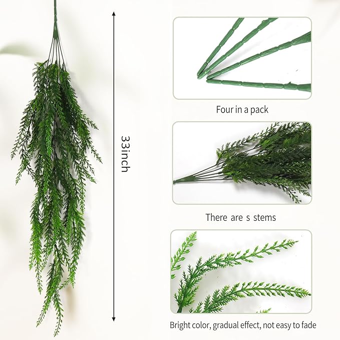 RECUTMS 31.5”Artificial Hanging Plants Christmas Fake Ivy Leaves Decoration Fern Vine for Indoors Outdoors, Faux Foliage Greenery Decor Living Room Balcony Garden 4 pcs (Green)