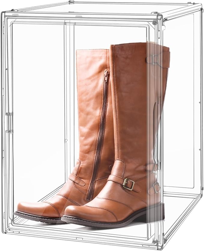 Clear Stackable Plastic Storage Bins with Lid, Dustproof Display Cases, Extra Large Figures Collectibles Showcase, Boot & Shoe Boxes, Helmet Protection Organizer (Transparent, XL-3 Pack)