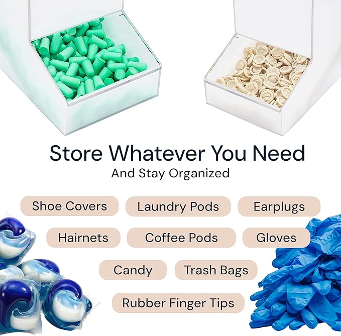 Acrylic Laundry & Dishwasher Pod Dispenser - Large Clear Acrylic, 2 Lids - Wall-Mount Or Countertop Gravity Feeder - Organization & Storage for Laundry Pods & Candy Dispenser