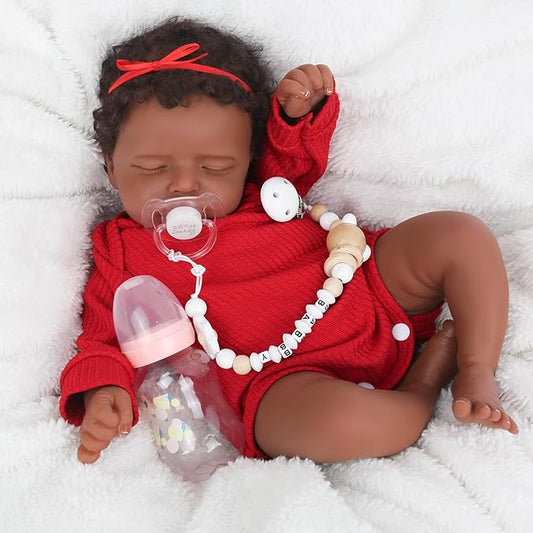 CHAREX Realistic 18 Inch Reborn Baby Doll - African American Sleeping Newborn Handcrafted Lifelike Black Skin Perfect for Kids Aged 3 and Up with Accessories