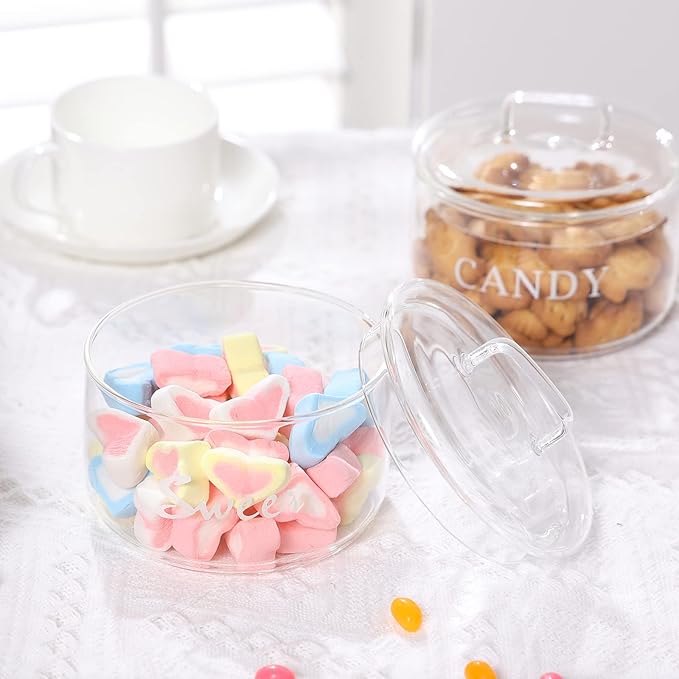 11oz Glass Candy Dish with Lid Covered Candy Bowl Decorative Cookie Jar Clear Salad Bowl Buffet Storage Container for Home Kitchen Coffee Table Office Desk and Party Wedding