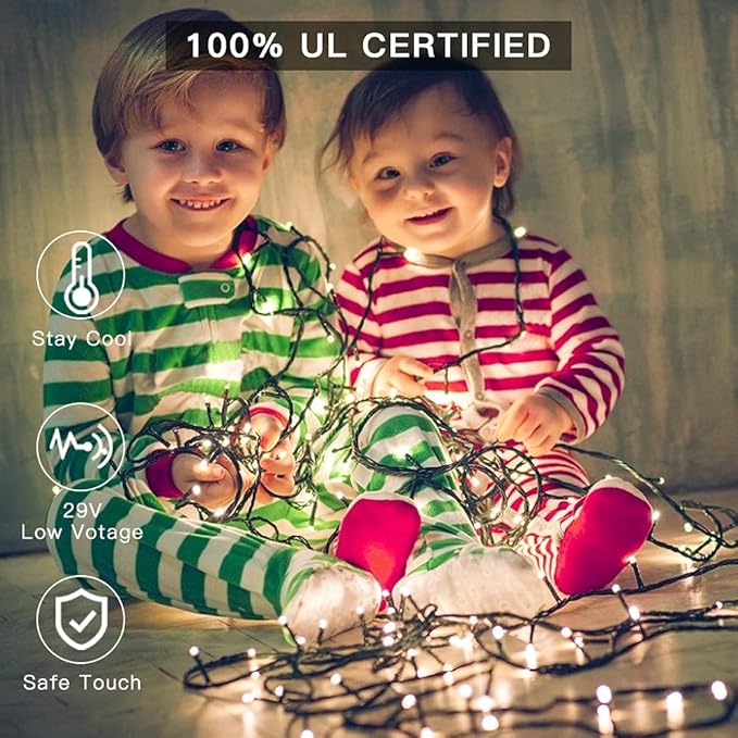 AmyHomie Warm White Christmas Lights, 108Ft 300LED Plug-in Christmas String Lights,8 Modes Waterproof Fairy String Lights for Outdoor & Indoor Christmas Tree Home Patio Garden Party Wedding Decor