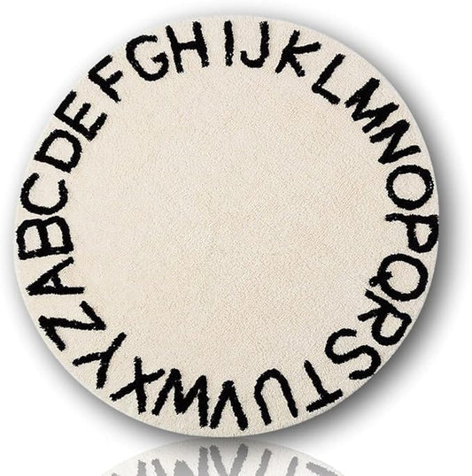 ABC Rug for Kids Room Circle Alphabet Nursery Rug for Baby Boy and Girl - Round Neutral Toddler Playroom Rug, Letter Learning Carpet(47", Black White)