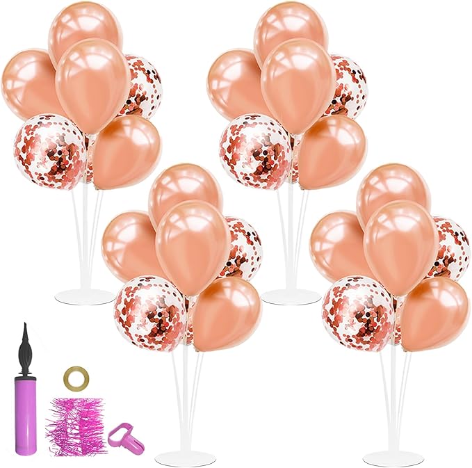 Rose Gold Balloon Stand Centerpiece Table Decorations for Birthday Anniversary Engagement Wedding Bridal Shower Graduation Mother's Day Party Decorations(Rose gold set4)