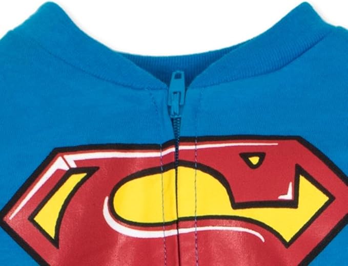 WARNER BROS. Justice League Batman Superman Lightweight Breathable Baby Zip Up Costume Coverall with Cape Newborn to Kid