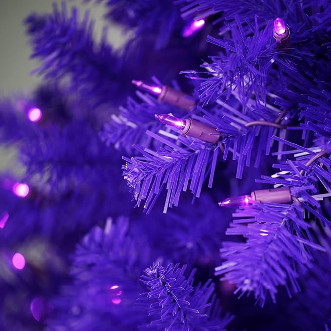 YULETIME 6.5 Feet Pre-Lit Purple Christmas Tree, Artificial Holiday Decorative Tree with UL Listed 300 Purple LED Christmas Lights with Matching Color Wire