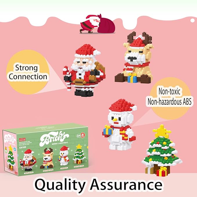 Christmas Building Blocks Set 4 in 1 Compatible with Lego Christmas Micro Blocks Stacking New Toys Holiday Present Box New Year Birthday Gifts for Kids 7 8 9 10 11 12 Years Old (4IN 1)
