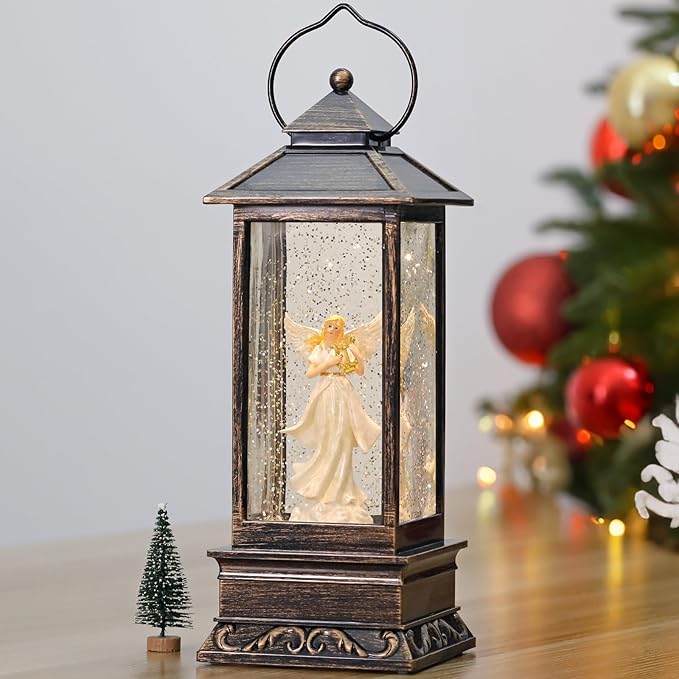 Snow Globe, Christmas Decorations, Battery Operated & Plug-in Musical Lighted Christmas Snow Globes, Christmas Ornaments, Thanksgiving, Indoor, Party, Table Decorations, Christmas Decor (Angel)