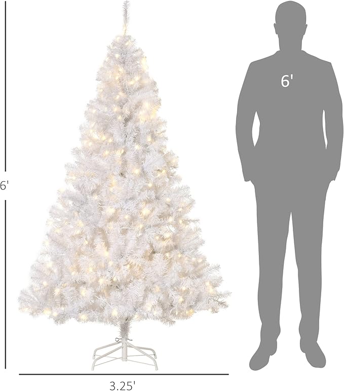 HOMCOM 6' Tall Prelit Christmas Tree Douglas Fir Artificial Christmas Tree with Realistic Branches, 250 Warm White LED Lights and 1000 Tips, White