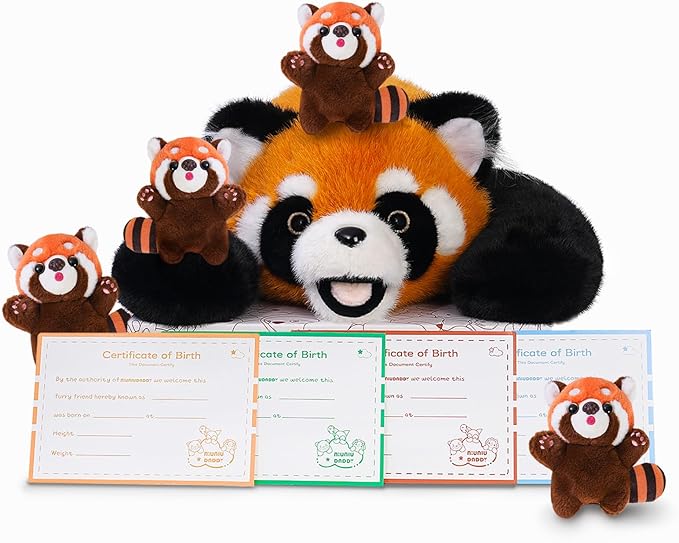 Niuniu Daddy 20" | 5Pcs Red Panda Weighted Stuffed Animals Family Set, Mommy Red Panda Plush with 4 Babies Toys Inside, Cute Large Body Pillow for Girls Boys Adults with Christmas Birthday Presents