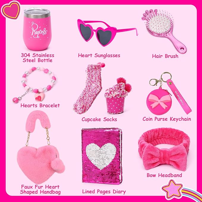 Golray Princess Gifts for Girls Toys Aged 4 5 6 7 8 9 10 Years Old, My First Purse with Pretend Play Accessories Handbag/Sunglasses/Diary/Water Bottle, Kid Teen Girl Stuff Birthday Toy