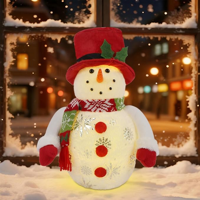 13.5 Inch Lighted Christmas Table Decorations, LED Lighting Snowman Tabletop Figurine, Winter Xmas Decor for Home Indoor Kitchen Room Holiday Party
