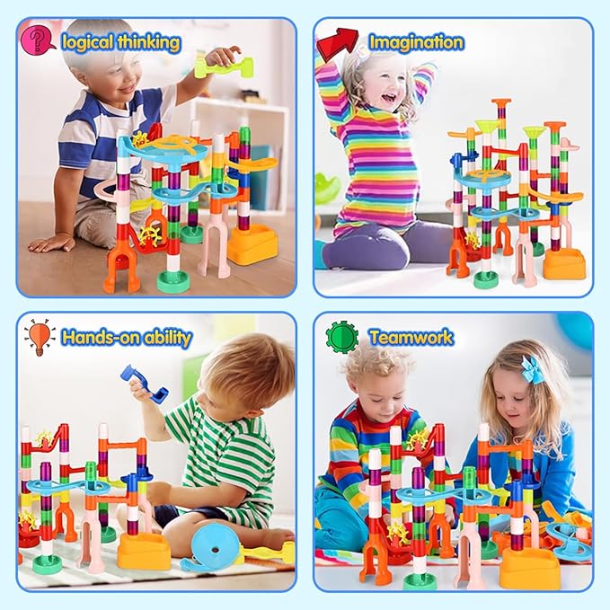 Marble Run for Kids,135 PCS Marble Maze Track Set - Educational Building Block Toys Set for Boys Girls STEM Learning (75 Blocks + 60 Marbles)