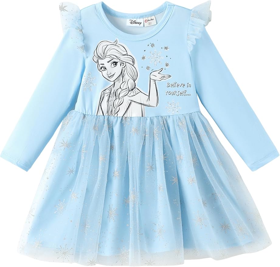Disney Princess Frozen Minnie Mouse Dress Girls Sparkle Ruffle Tulle Tutu Birthday Party Fall Outfits Clothes Baby to Toddler