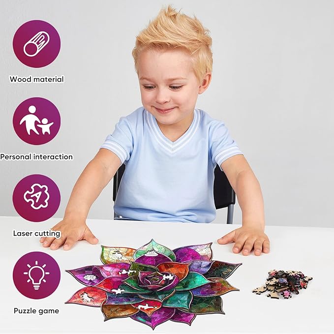 Colorful Succulent Puzzles for Adults 500 Pieces,Wooden Puzzles, 5MM Thick Unique Shaped Flower Jigsaw Puzzles Birthday Gifts for Kids Family Game 16.8 * 16.9inch