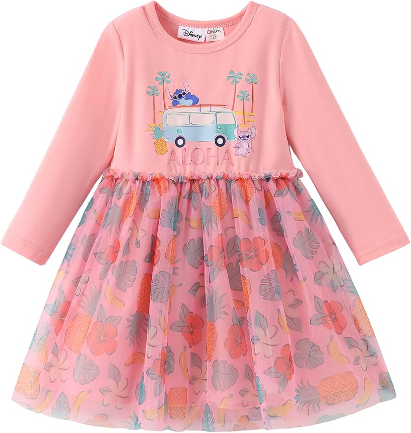 Disney Frozen Elsa Princess Cinderella Ariel Jasmine Rapunzel Baby/Toddler Dress, Ruffle Long-Sleeve Mesh Overlay Tulle Dress