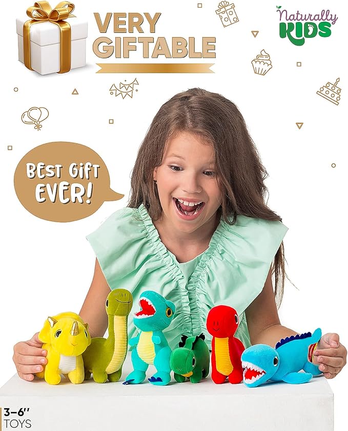 Naturally KIDS Stuffed Animal, Toddler Gifts for Boys, Girls, Plush Dinosaur Toys Set 6