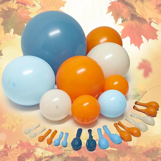 Orange Blue Balloon Arch Double Stuffed Latex Orange Sand White Balloons Light Blue White Balloon Garland for Birthday Fall Baby Shower Thanksgiving Harvest Autumn Home Decor