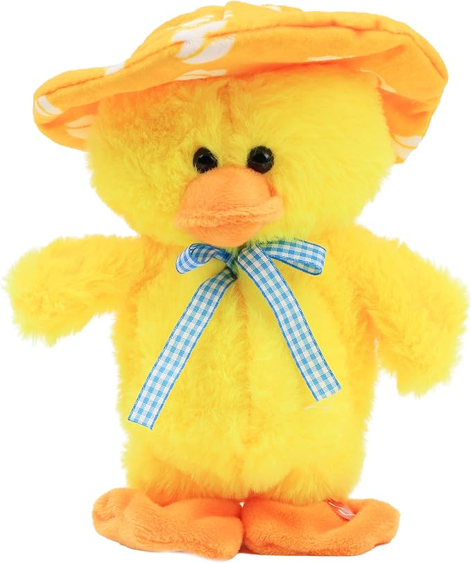Hopearl Talking Singing Duck Toy Repeats What You Say Walking Duckling Electric Interactive Animated Toy Speaking Plush Buddy Gifts for Toddlers, Yellow, 8''