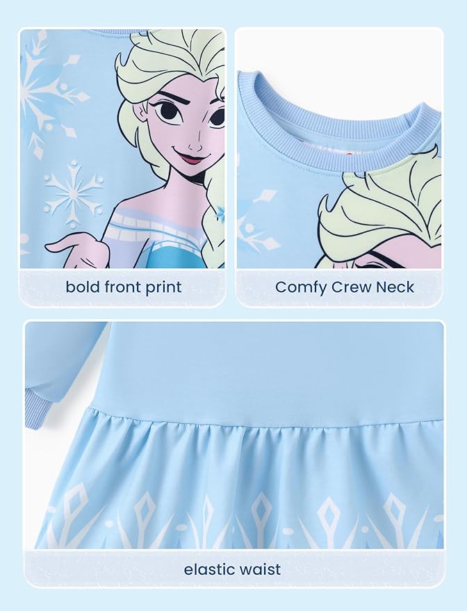 Disney Stitch Minnie Elsa Princess Sweatshirt Dress Toddler Girl Sequin Long Sleeve Pullover Clothes Fall Outfit 2-9 Years