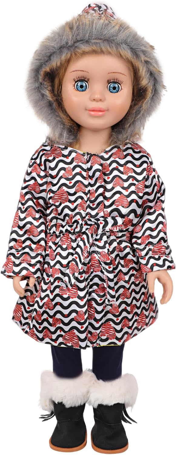 18-inch Doll Down Jacket, Doll Winter Clothing Set, 5 Different Colors and Patterns Available. (White/Black-Heart Print)