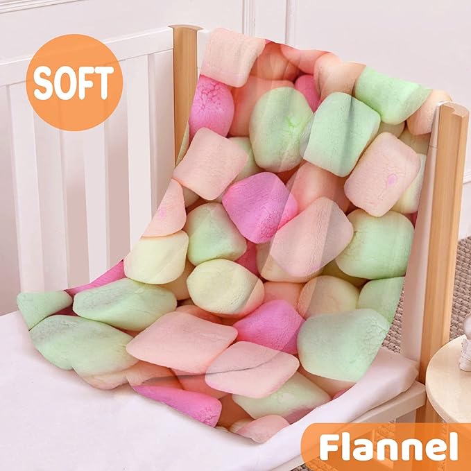 Marshmallow Candy Blanket Fleece Lightweight Throws Gift for Birthday Christmas Soft Flannel Blankets for All Season Bed Sofa Teen Size-50"x60"
