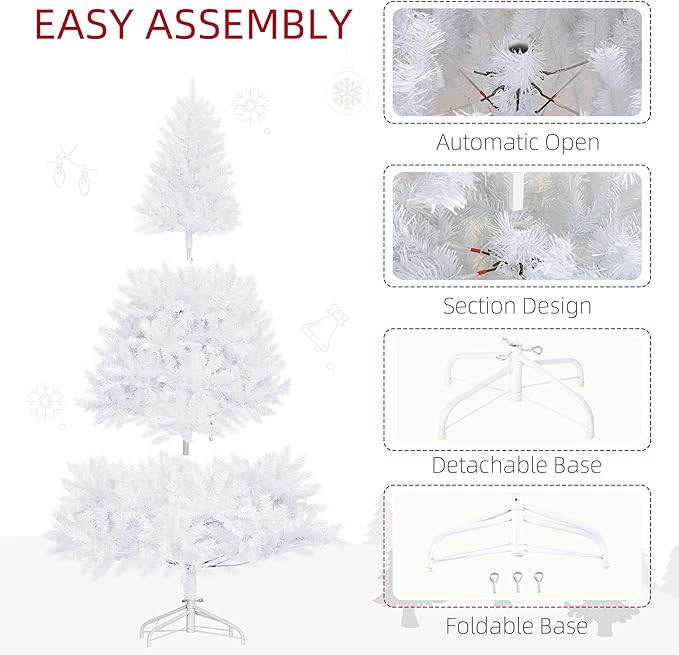 HOMCOM 7.5' Tall Prelit Christmas Tree Douglas Fir Artificial Christmas Tree with Realistic Branches, 500 Warm White LED Lights and 1346 Tips, White