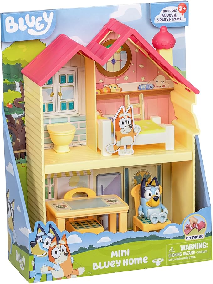 Bluey Mini Home Playset | Compact House Playset with Carry Handle | Three Different Rooms | Kitchen, Bedroom and Bathroom | Includes Figure with 5 Play Pieces